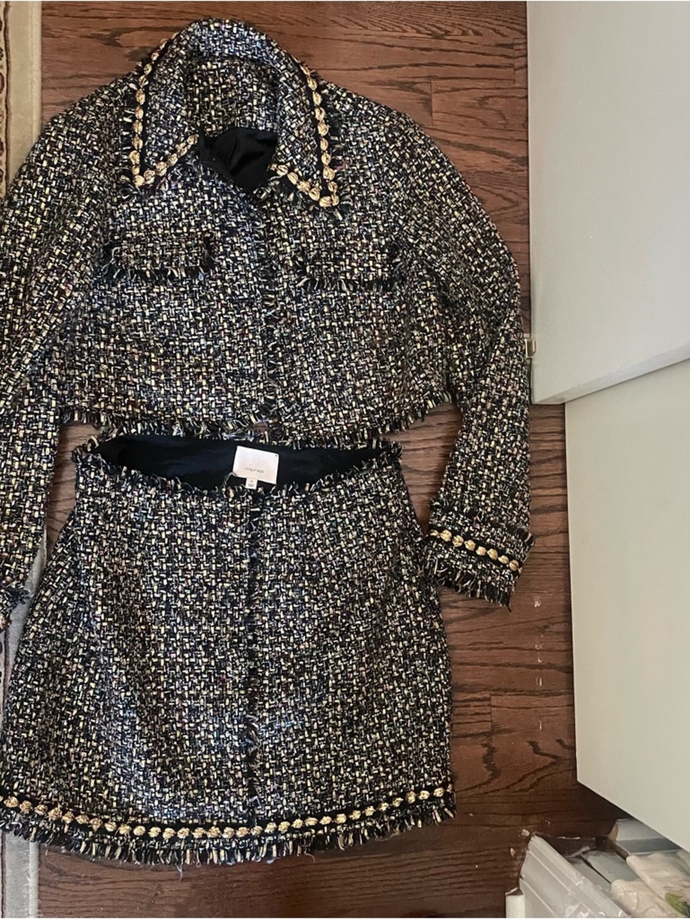 cinq a sept Black & Gold Tweed Cropped Jacket only
